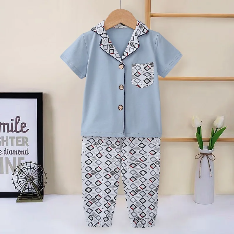 2023 Summer Korean Ins Kids Clothing Sets Children Short Sleeve Trouser Cotton Cartoon Round Neck suit