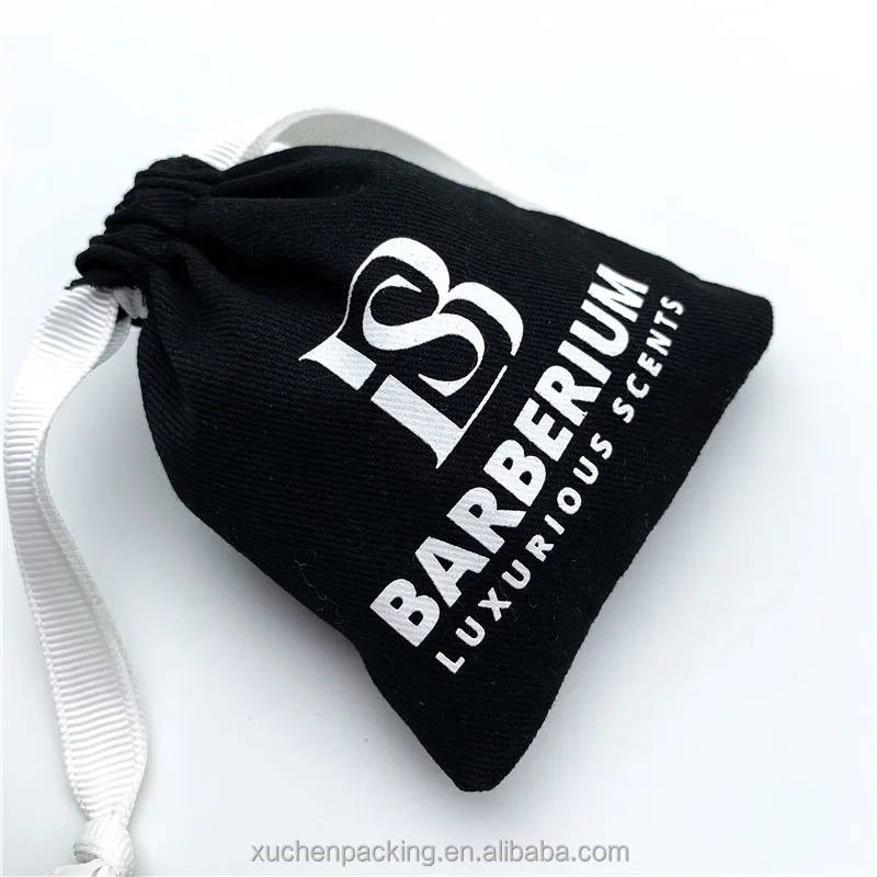 Custom 3*4 Small Cotton Jewelry Packaging Bag for Earring Twill Cotton Jewelry Pouches With Grosgrain Ribbon