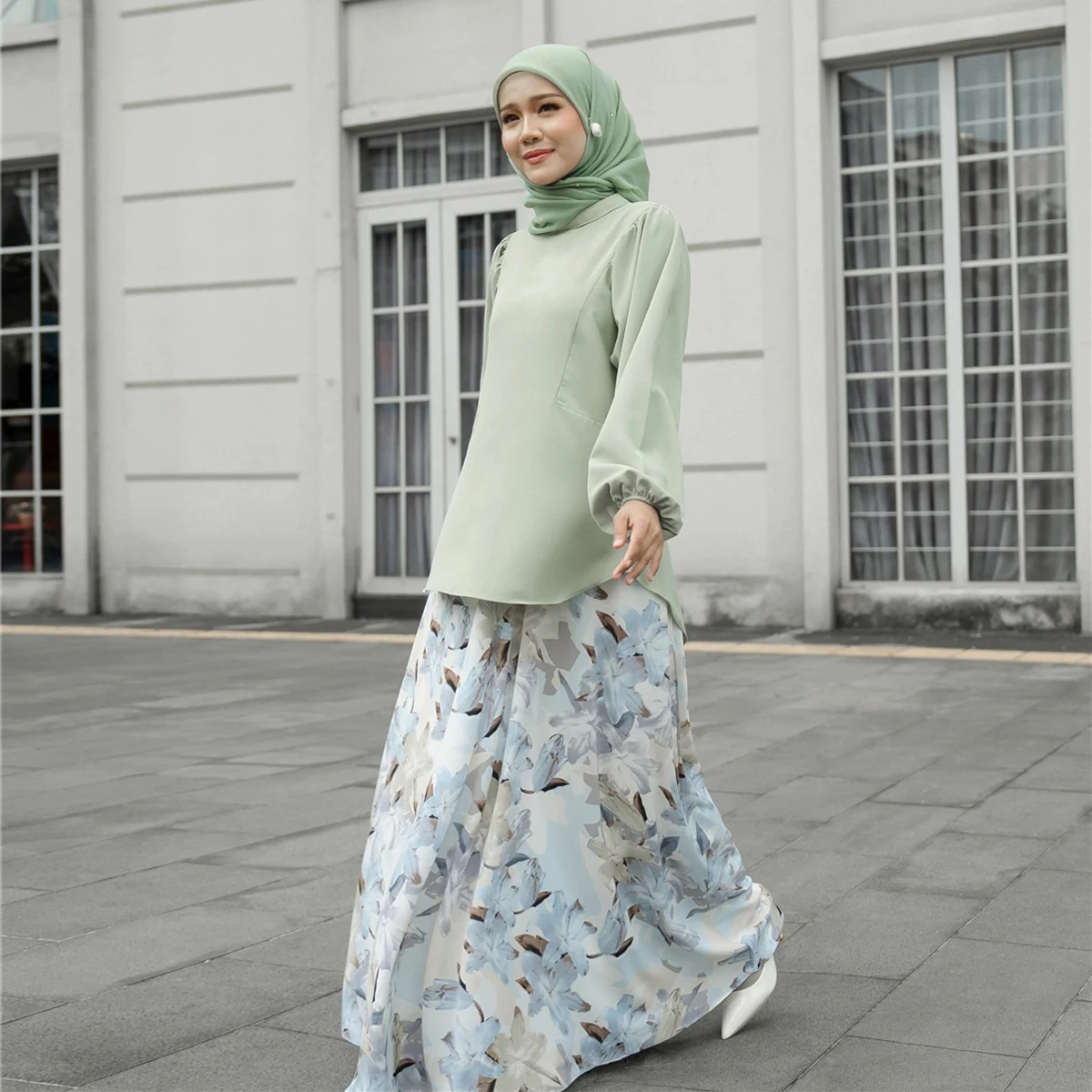 High Quality Women Islamic Clothing Modest Skirts High Waist Floral Printed Full Length Skirt For Muslim Women