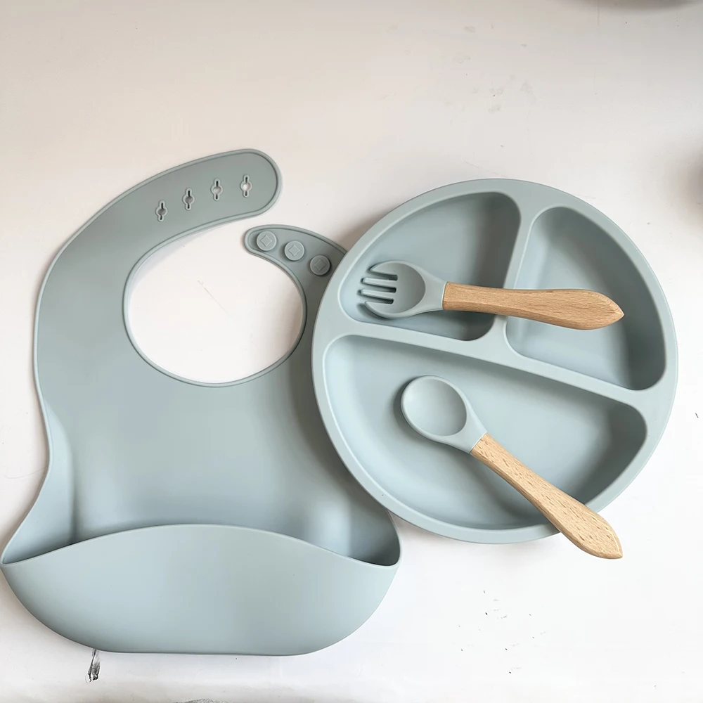 4 Pcs Divided Food Feeding Bowl Silicone Baby Dishes Kid Dinner Suction Baby Silicone Tableware Plate Set