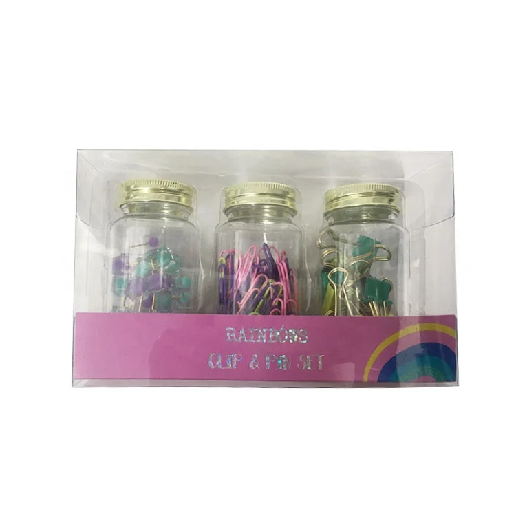 Bulk colorful binder and paper clips push pins office stationery set for school