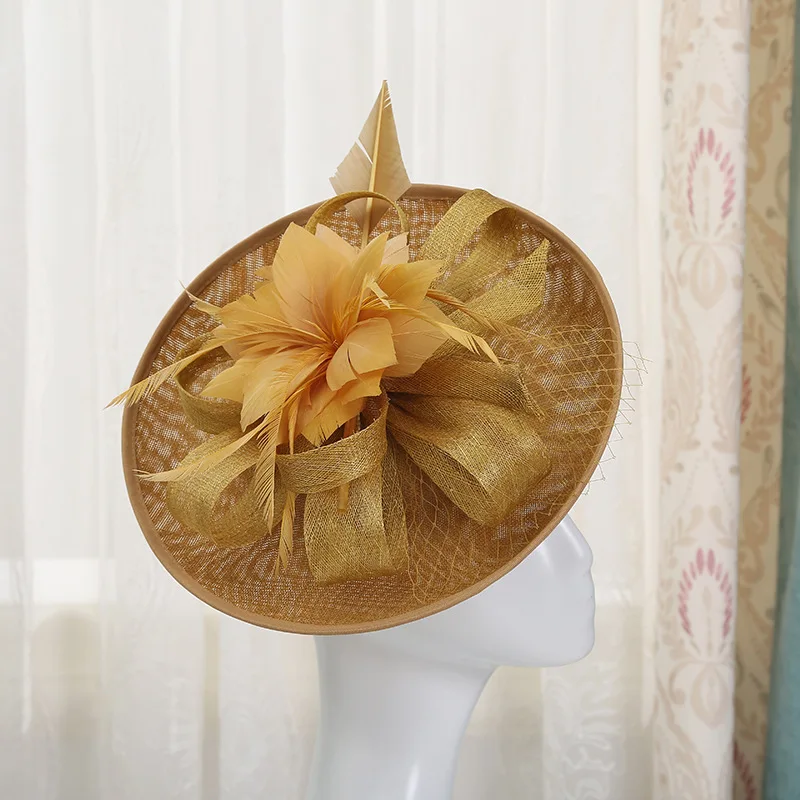 Wholesale ladies horse racing festive party top hats women sinamay feather church wedding hats