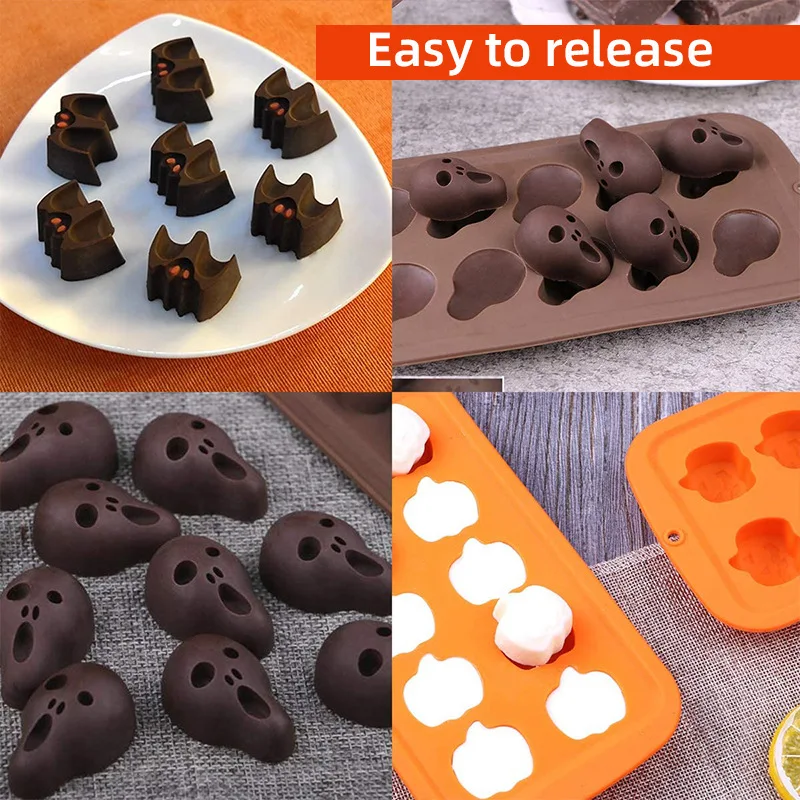 2426 Halloween Mold Pumpkin Skull Wizard Hat Bat Ghost Chocolate Chip Cookie Cake Mold