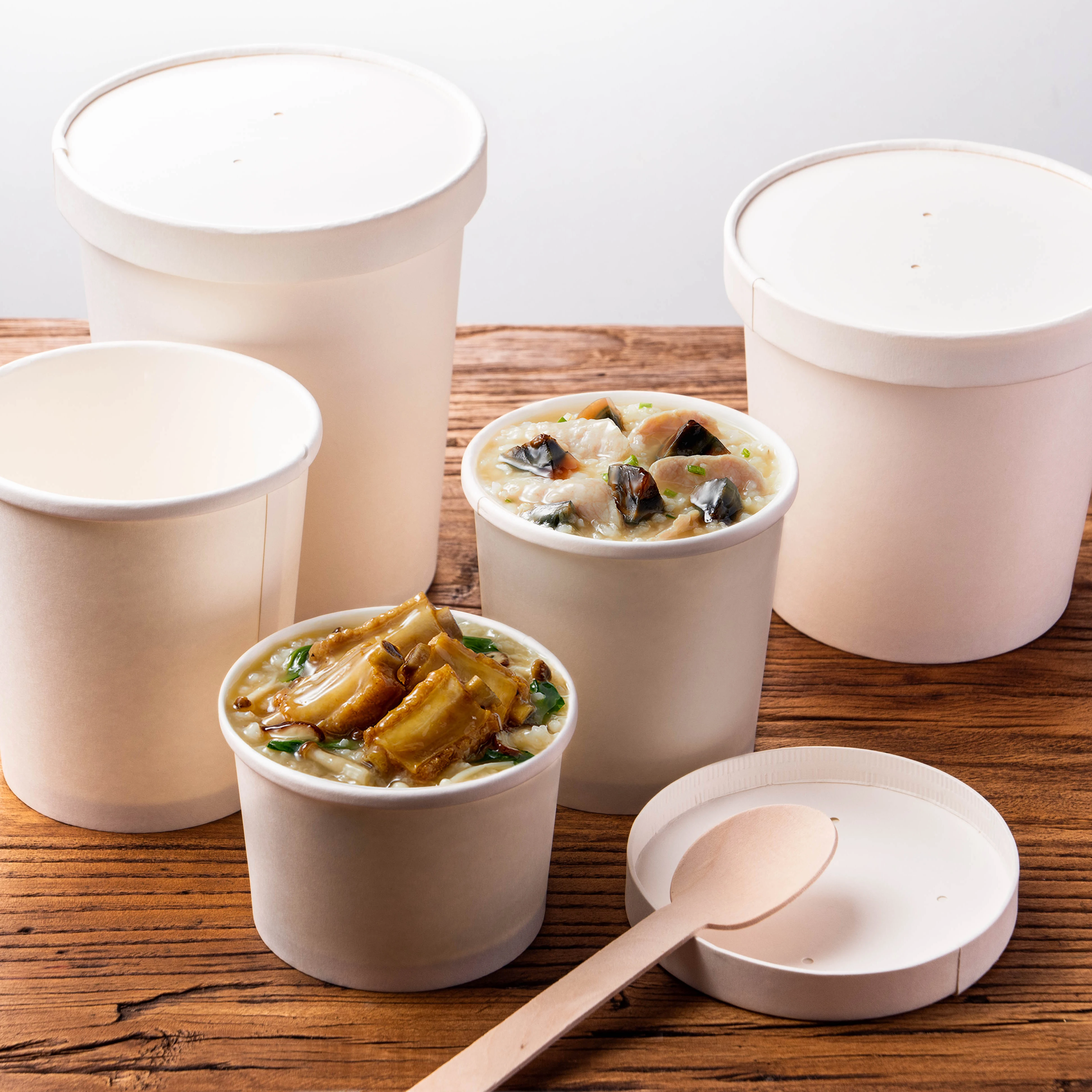 Disposable white paper soup bowl with paper lid snacks noodle biodegrable takeaway packaging  soup cup