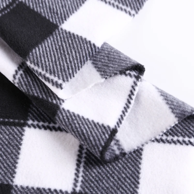 free shipping cost plaid check printed polar fleece anti pilling 100% polyester knitted micro polar fleece fabric