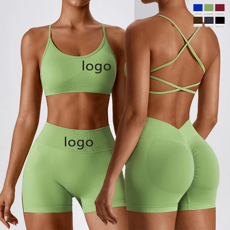 Fashion Women Clothing Two Piece Set Sports Bra Top And Shorts Clothing Set RTS Sports Suit