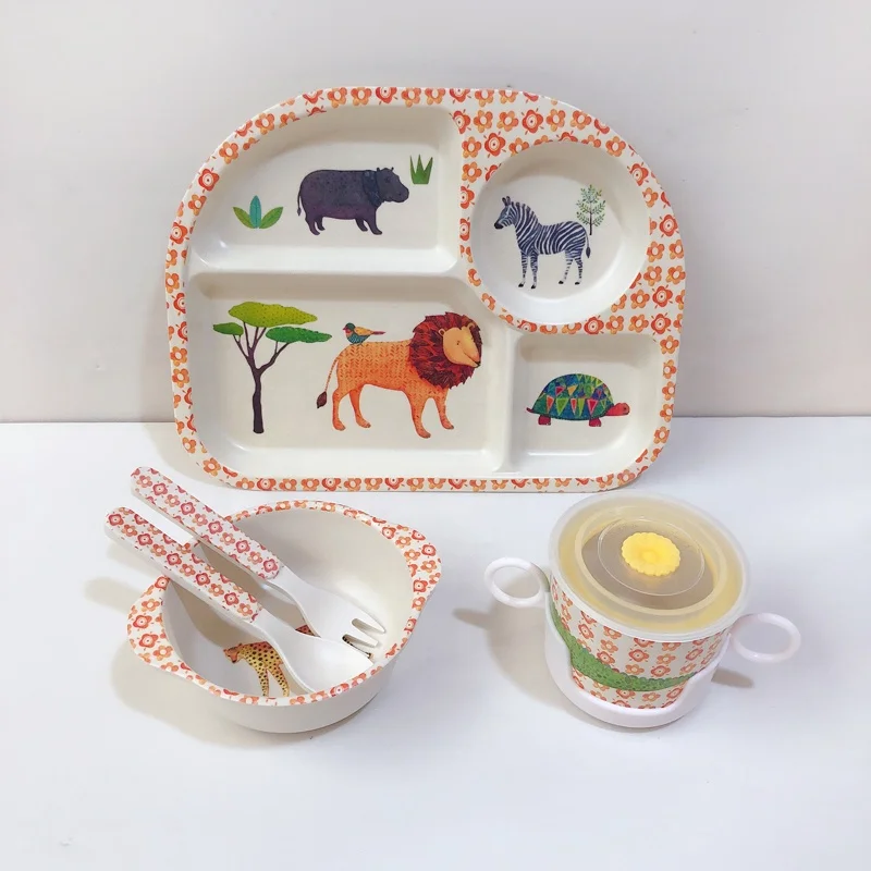 Cheap items and ecofriendly bamboo fiber kids plate sets