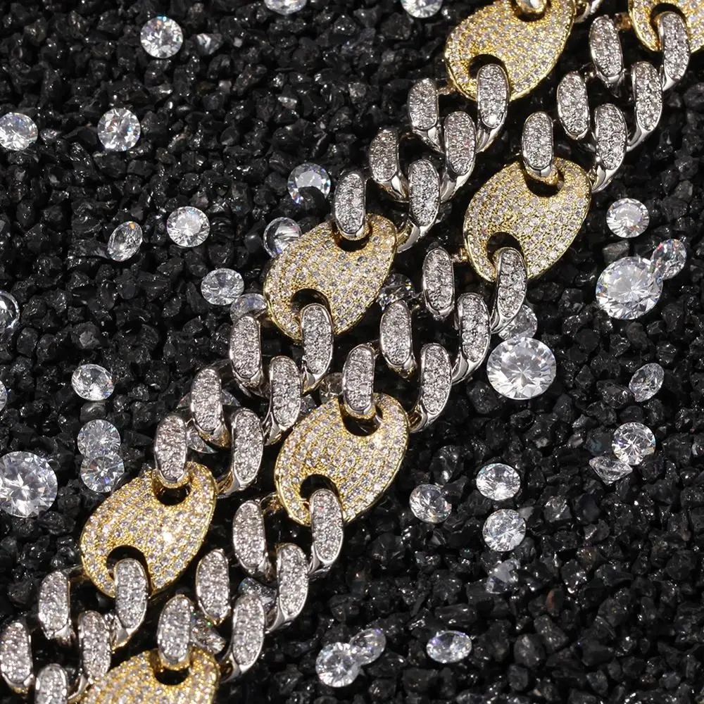 Copper Jewelry 13mm Lock Box Cuban Necklace Real Hiphop Iced Out Bling Bling Lab Diamond Two-tone Cuban Link Chain