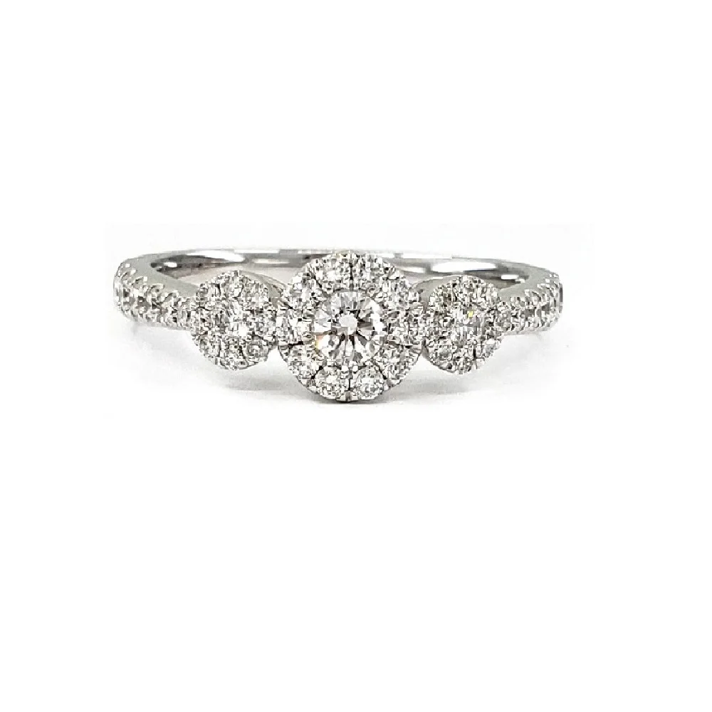 Hot Sale Products Classic Dainty 18k Solid White Gold Real Diamond Cluster Wedding Engagement Eternity Rings Jewelry For Women