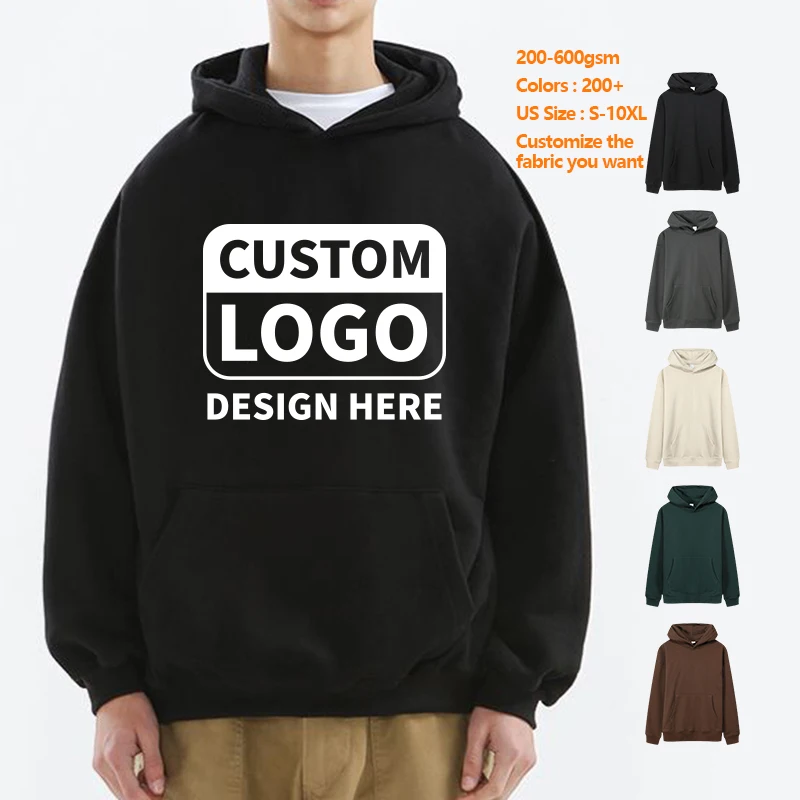 Puff Printing 100% Cotton Thick Heavyweight Hoodie Custom Drop Shoulder Fleece Oversized French Terry Pullover Hoodies Men