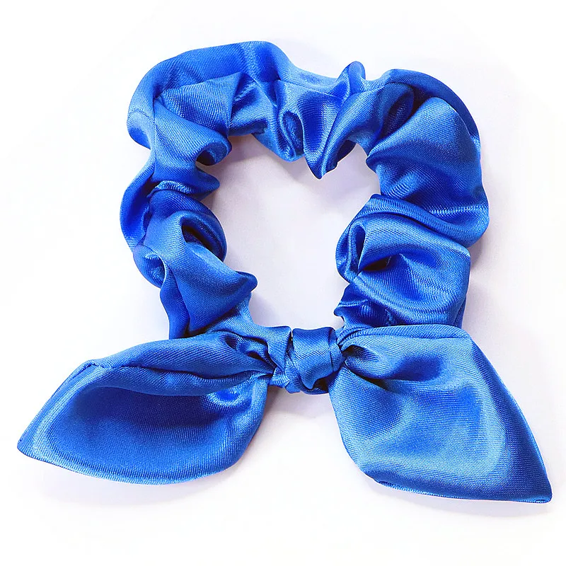 Custom Solid Multi Color Cute Cheap Satin Plain Bowknot Rabbit Ear Scrunchies satin bow scrunchies