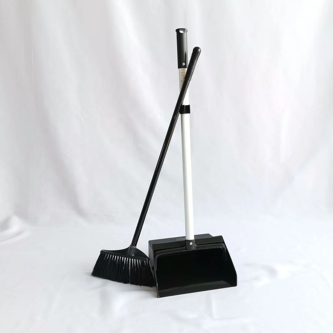 
Durable plastic long handle black dustpan broom set 