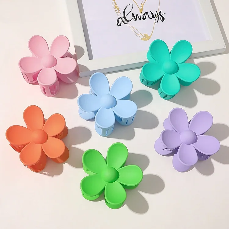7.5CM Custom Frosted Acrylic Barrette  Elegant Flower Hair Claw Clip For Girls Lady Hair Accessories