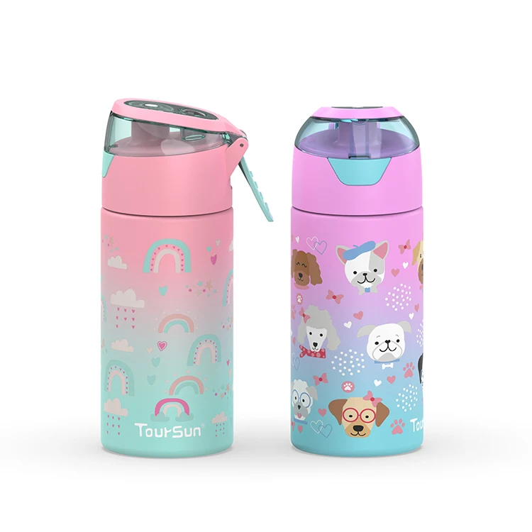 Детская мультяшная печатная бутылка для воды из нержавеющей стали с распылителем тумана