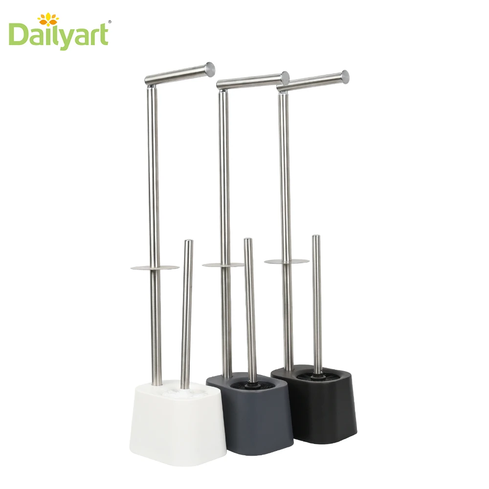 Free Standing Brushed Bathroom Paper Holder Stand Metal Rack with Shelf Roll Toilet Paper Holder with Toilet Brush Holder BTH021