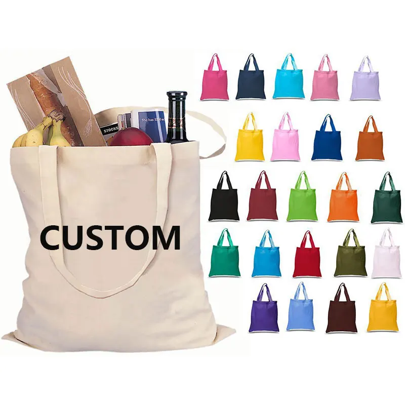 Custom Reusable Printable Logo Plain Blank Larger Fold Heavy Duty Sublimation 12oz Canvas Cotton Super Market Shopping Tote Bag