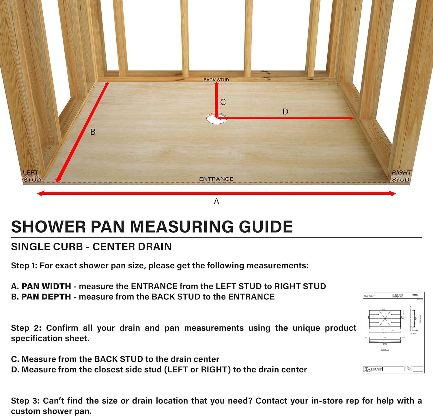 Cheap 36X36inch PVC Center Drain Tile Ready Shower Base with Integrated Center PVC Drain Installation Easy to Floor Drain Single