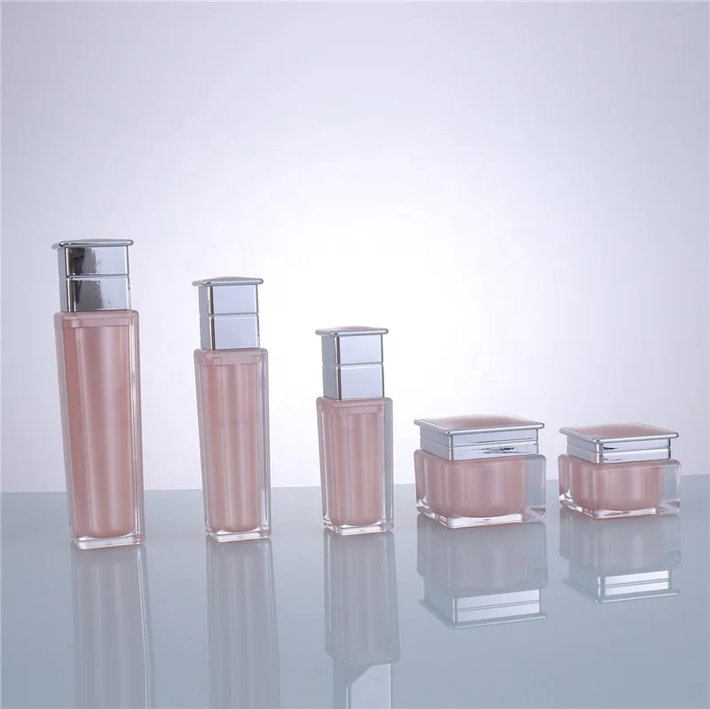 Luxury 0.5 oz 1 oz double wall square pink cosmetic acrylic cream jar for cosmetic cream 15g 30ml 50g