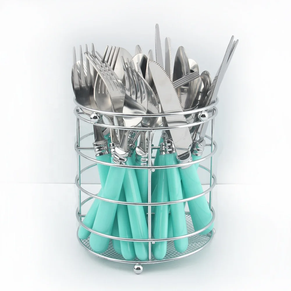 24 pcs stainless steel plastic handle cutlery set with cutlery holder