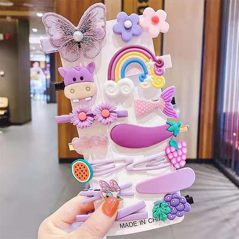 14pcs/card Baby Hairclip Set Cartoon Baby Accessories Children Headband Kids Accessories Princess Sweet Baby Girl Bow Hairpin