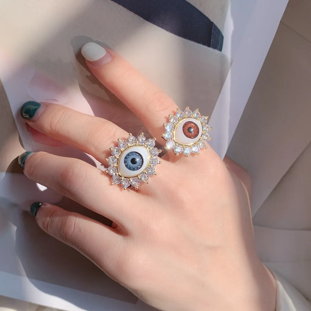 Chunky Evil Eye Rings Zircon Anxiety Adjustable Lucky Eye Finger Ring 2022 Jewelry Gift Gold Metal Shiny Crystal for Women Alloy