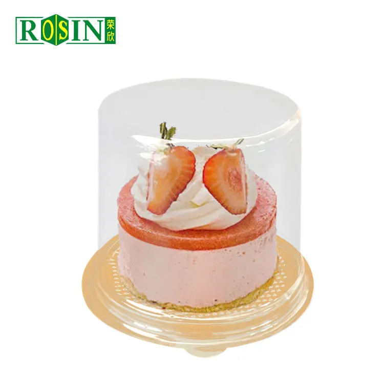 Custom PET Round Golden Cake Box Packaging Plastic Slice Cheesecake Container With Transparent Lid
