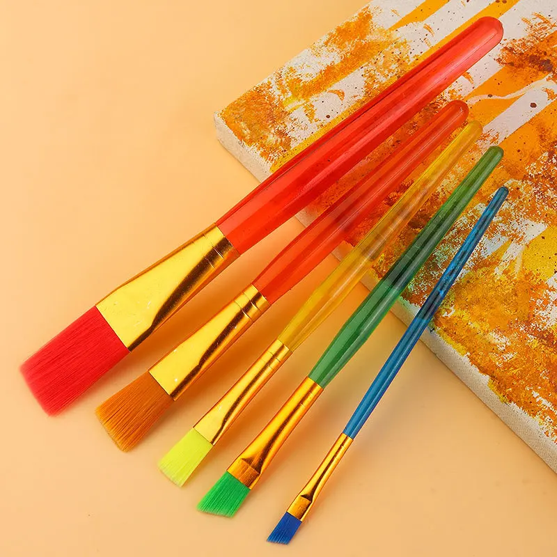 Children Painting Colorful Paint Brush Set Round and Flat Brush Artist Watercolor Oil Brush Drawing