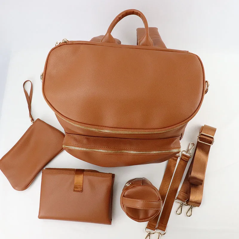Fashion PU Leather Multifunction Baby Mami Mummy Mothers Diaper Nappy Bags Backpack