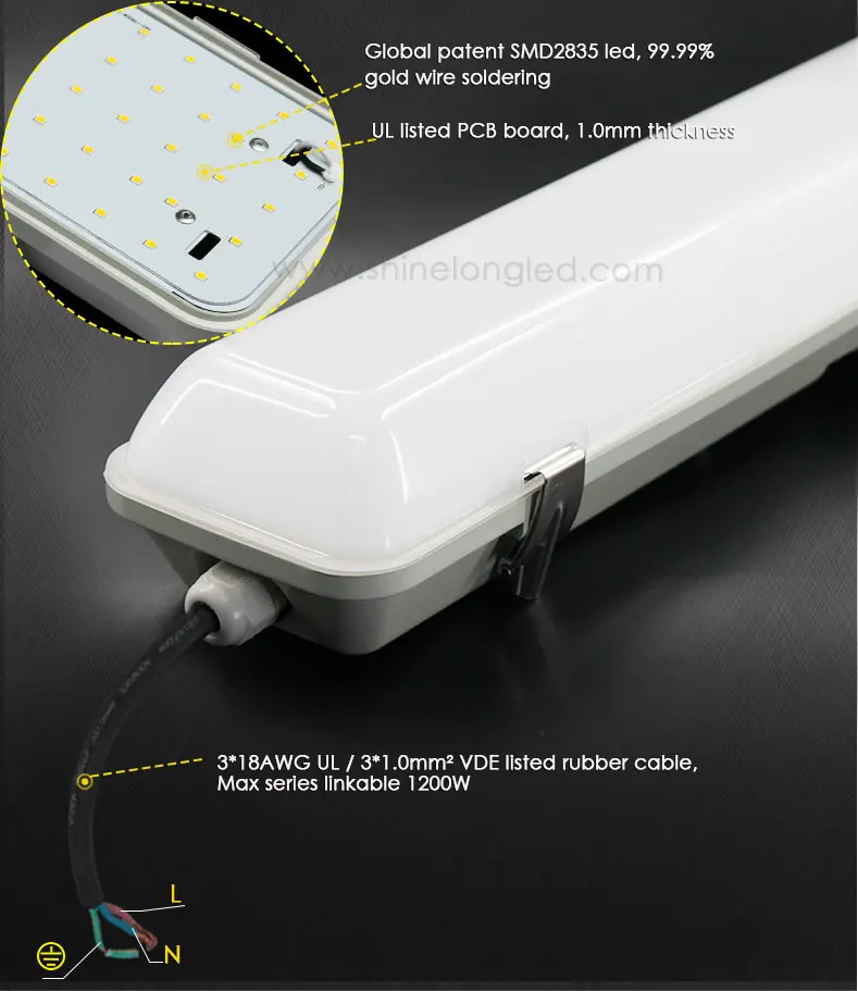 ShineLong 1.5m 60w 4000k full pc housing dust proof light 58w waterproof ip65 lighting fixture