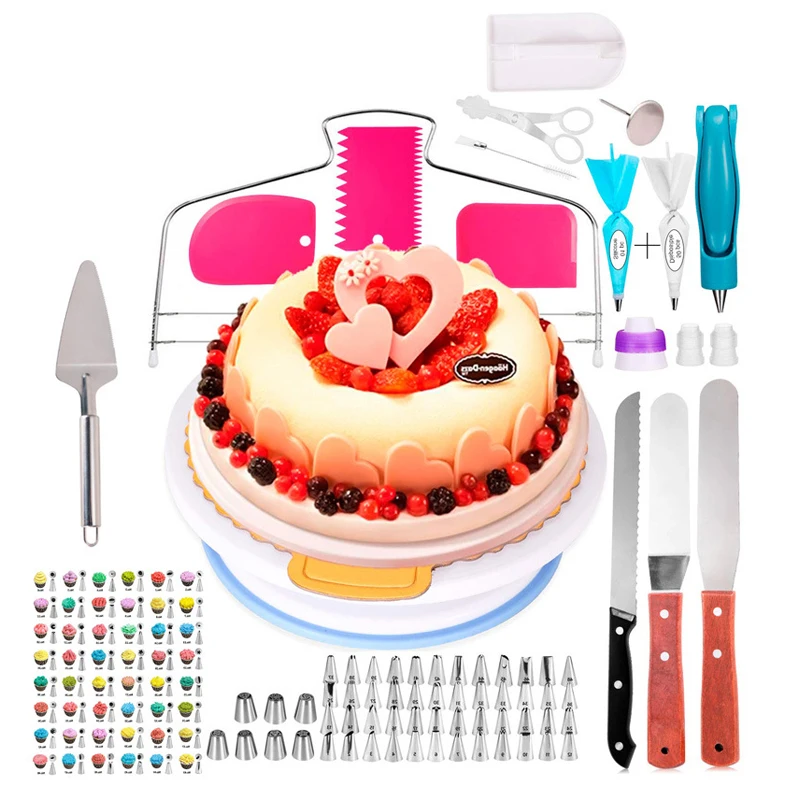 118 PCS Wholesale High Quality Aluminium Rotating Turntable Stand Cake Decorating Kit Baking Tools Set/
