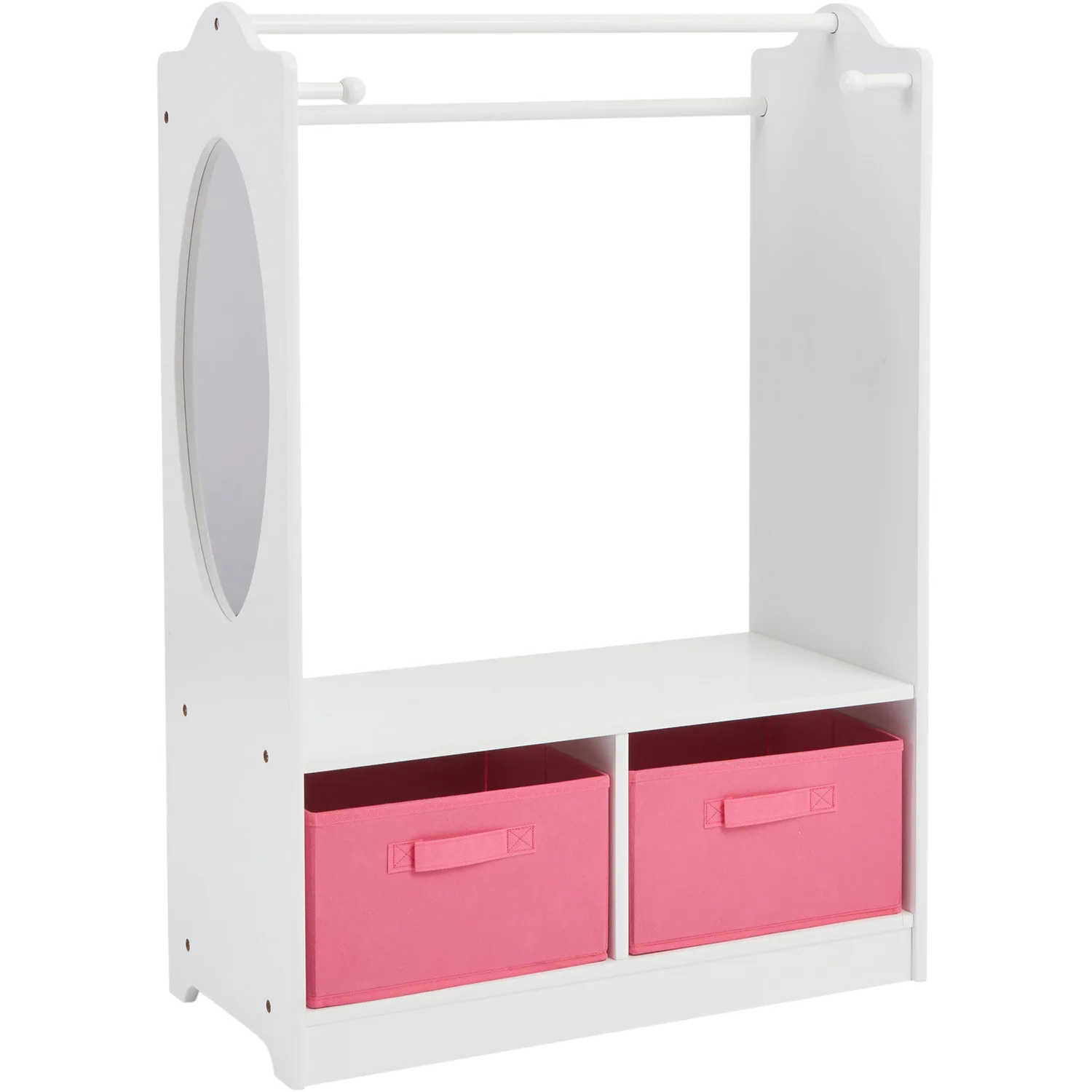 Wooden Wardrobe for Kids Cloth Hanging Stand Mirror and Shoe Shelf Clothes Display Rack for Kids