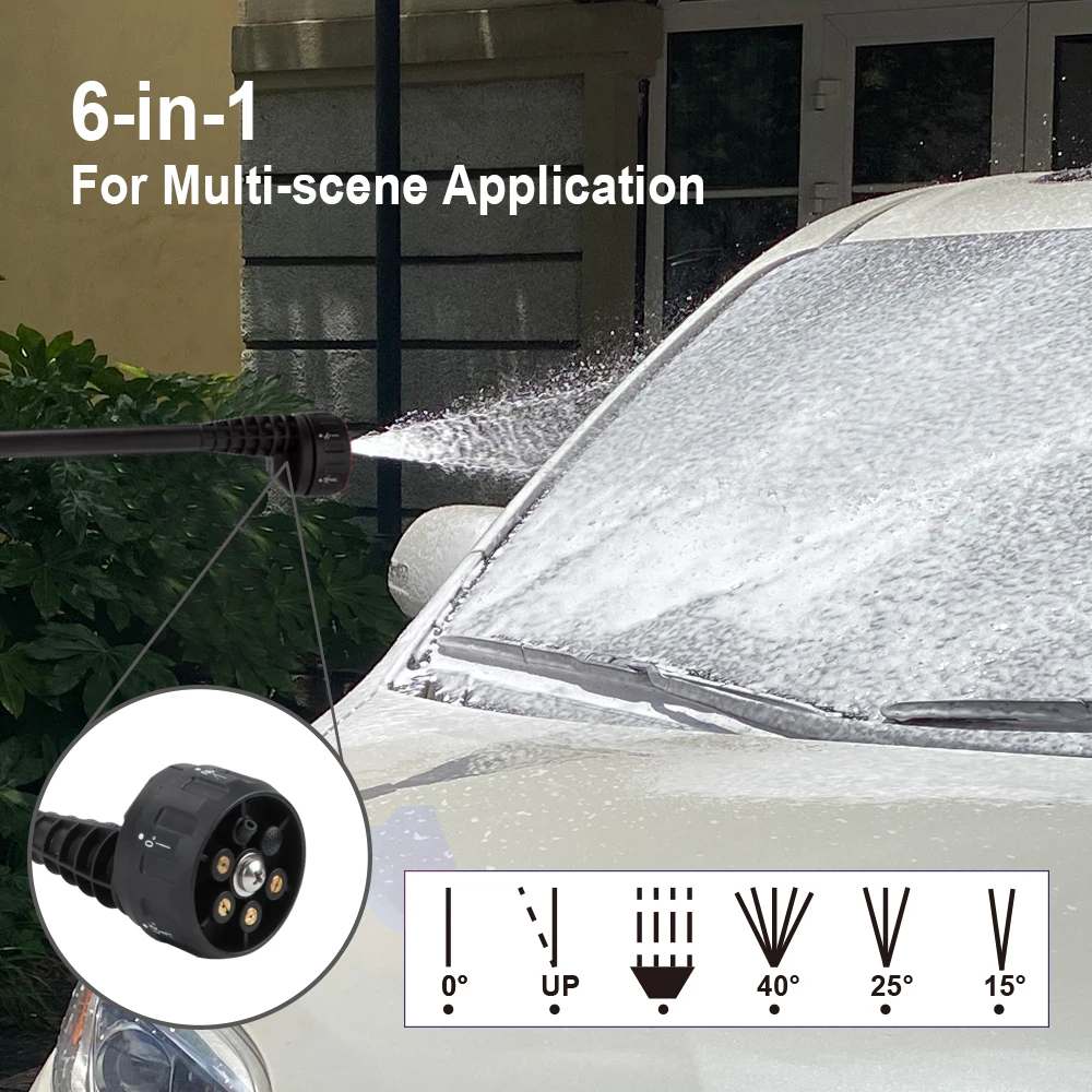 6-in-1 Hand-held 20v Li-ion Battery Power Car Washer Cleaner Lightweight Cordless High Pressure Washer Gun