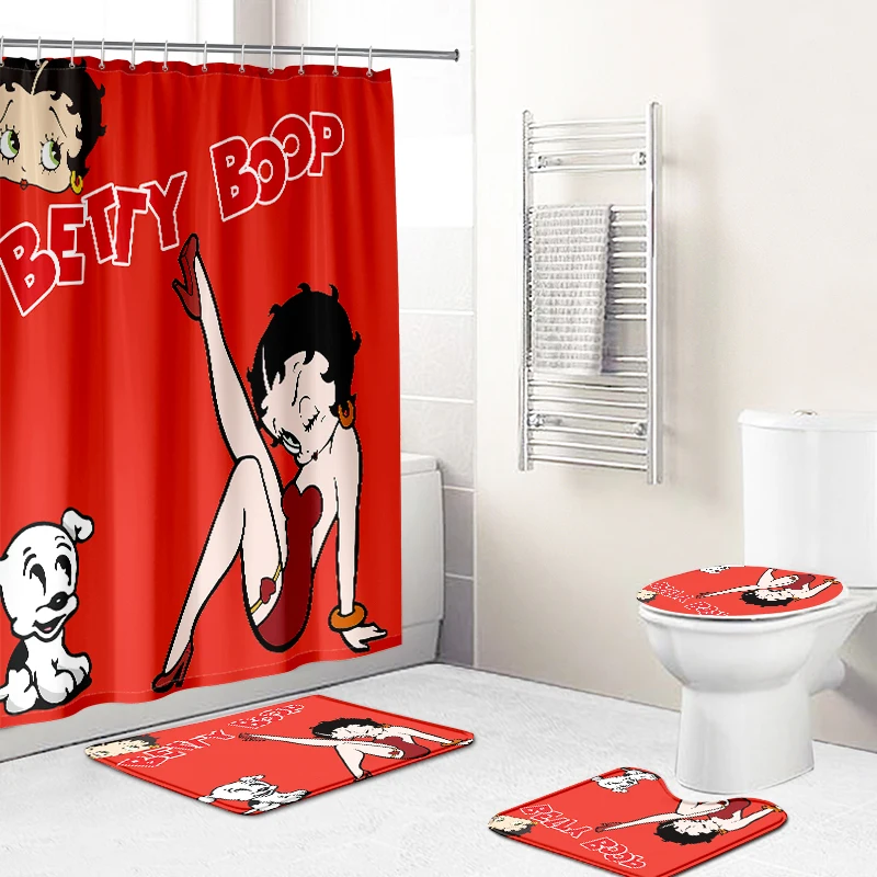Новый дизайн индивидуальная занавеска для душа Betty Boop из полиэстера наборы ванной с 12 бесплатными