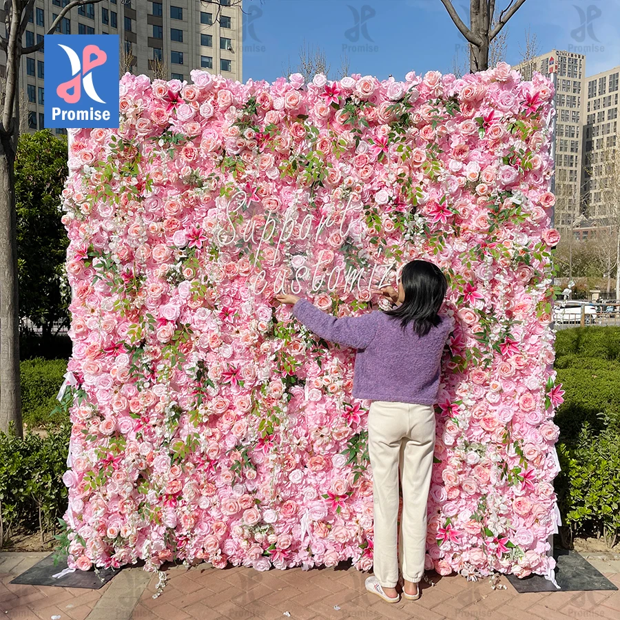 Promise Artificial tropical competitive silk rose hanging flower wall salon orange flower grass wall for wedding decoration