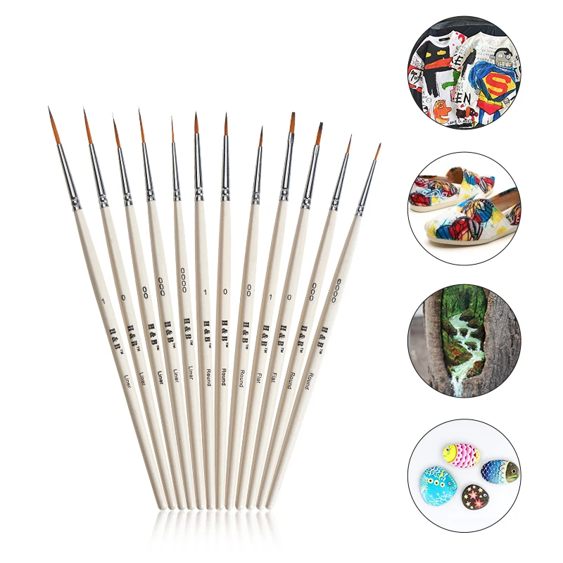 wholesale 12 miniature synthetic nylon kids artist oil paint brush