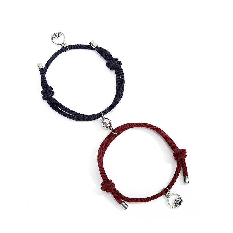 2pcs\Set New Stainless Steel Couple Bracelet A Pair of Magnet Ball Hand Men and Women Gift Friendship Charms Rope