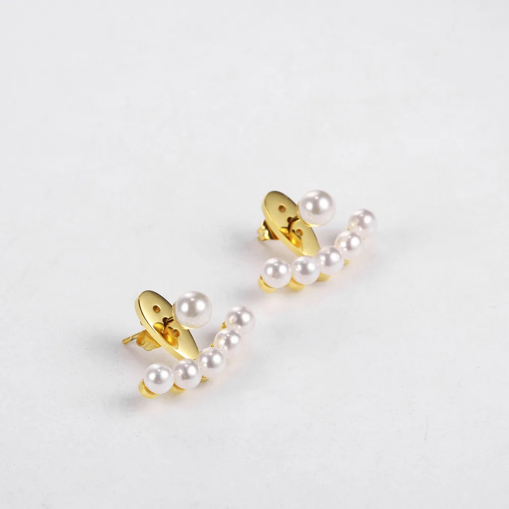  Delicate Gold Silver Plated Stainless Steel Earrings Women Freshwater Pearl Stud