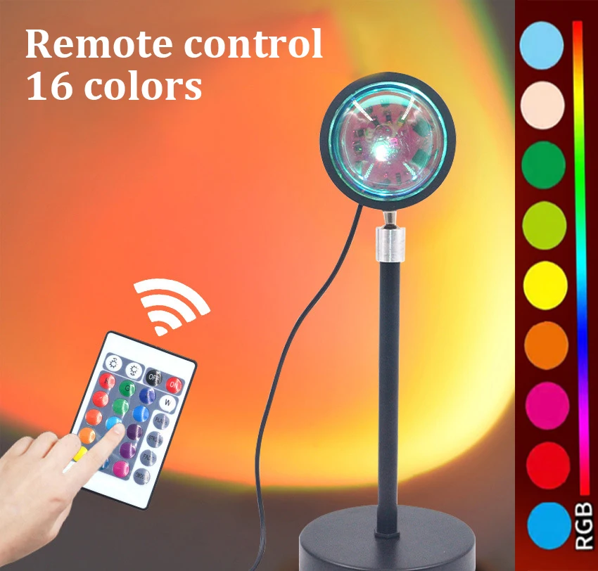 Цветная (RGB) 16 видов цветов романтичный визуальный Радуга НЛО солнце проекции Amazon светодиодный закат светильники с Halo проектор пульт дистанционного