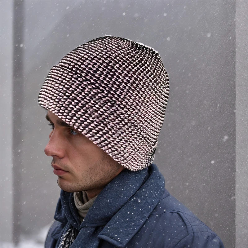 High Visibility Reflective Knit Beanie Custom Winter Hats for Night Running & Walking Black Loop Knitted Hip Hop Hat Wholesale