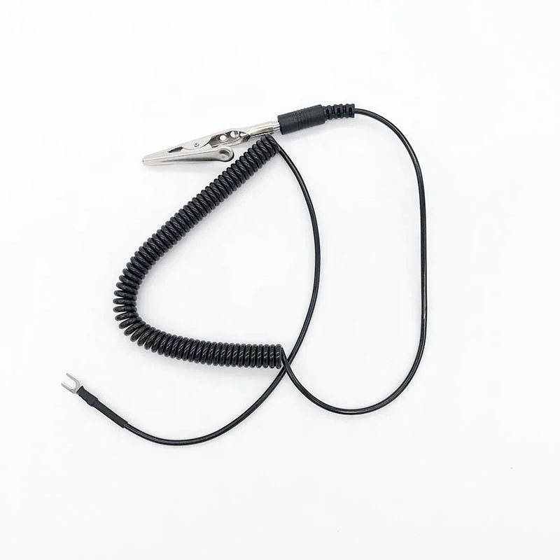Lowest Price Black With Crocodile Clip Earthing Clamps Anti-Static Clamp Spiral Cable