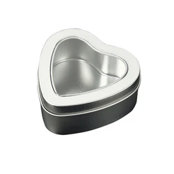 8oz Empty Heart Shaped Silver Metal Tins with Clear Window for Candle Making/Candies/Gifts/Treasures