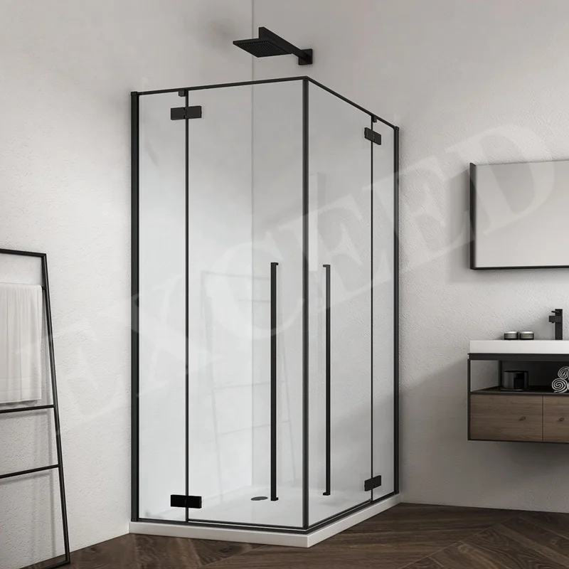 Germany Top Rank Black Double Slim Hinged Shower Enclosure with Long Handle