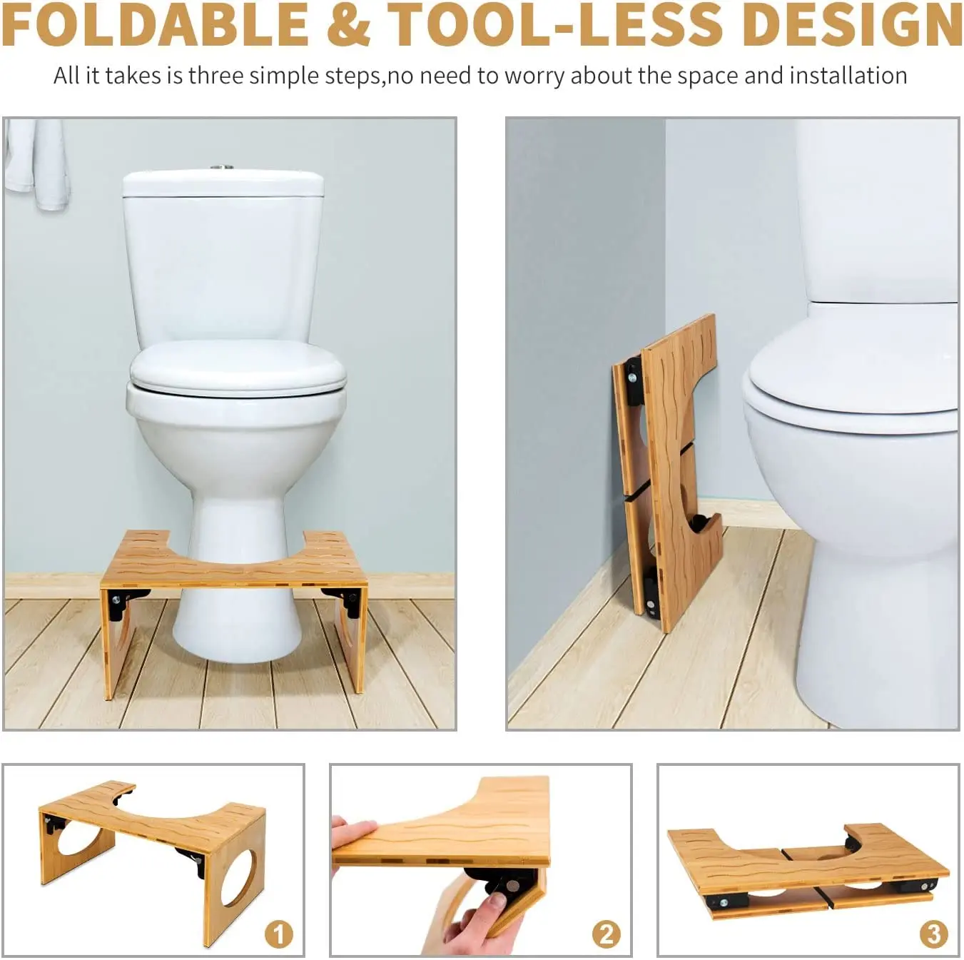 Premium quality Adjustable Bamboo Squatting Toilet Stool