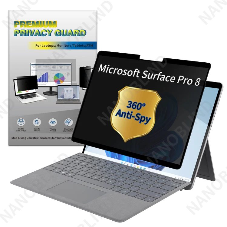 NANOBLIND 360 Degree Anti Spy Frame Glue Privacy filter For Microsoft Surface Pro 8 Easy Install Anti Glare scratch blue light