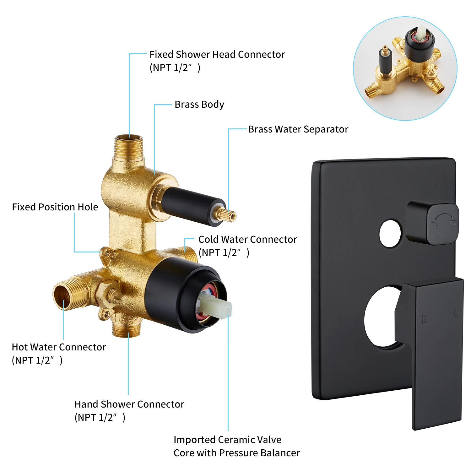 Pressure balance valve concealed stainless steel bathroom shower set with lifting rod