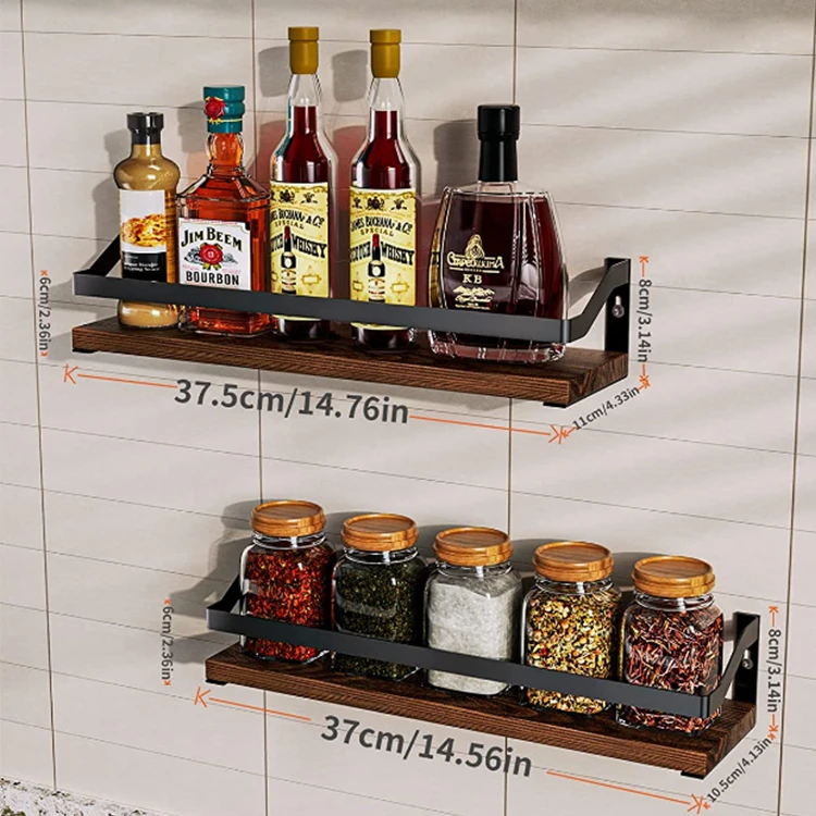 Spice Rack Wall Mount 2 Pack Rustic Natural Wood Spice Rack Organizer for Cabinet Hanging Spice Shelf for Kitchen