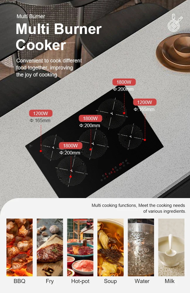 8000w 220v  energy saving induction cooker parts cooktop ceramic glass 5 burners ceramic cooktop