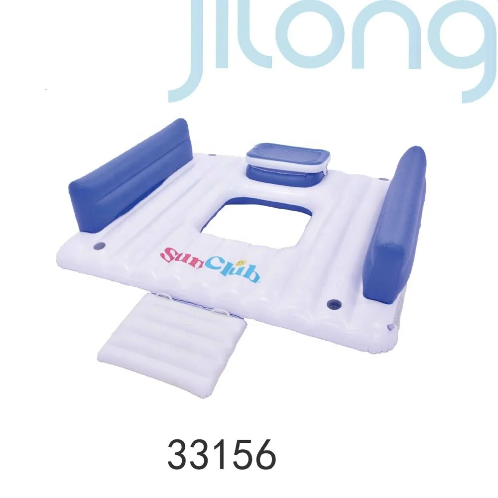 2023 New Sun Club 4 Person Inflatable Lake pool Island Water Floating Lounger Raft With Cooler