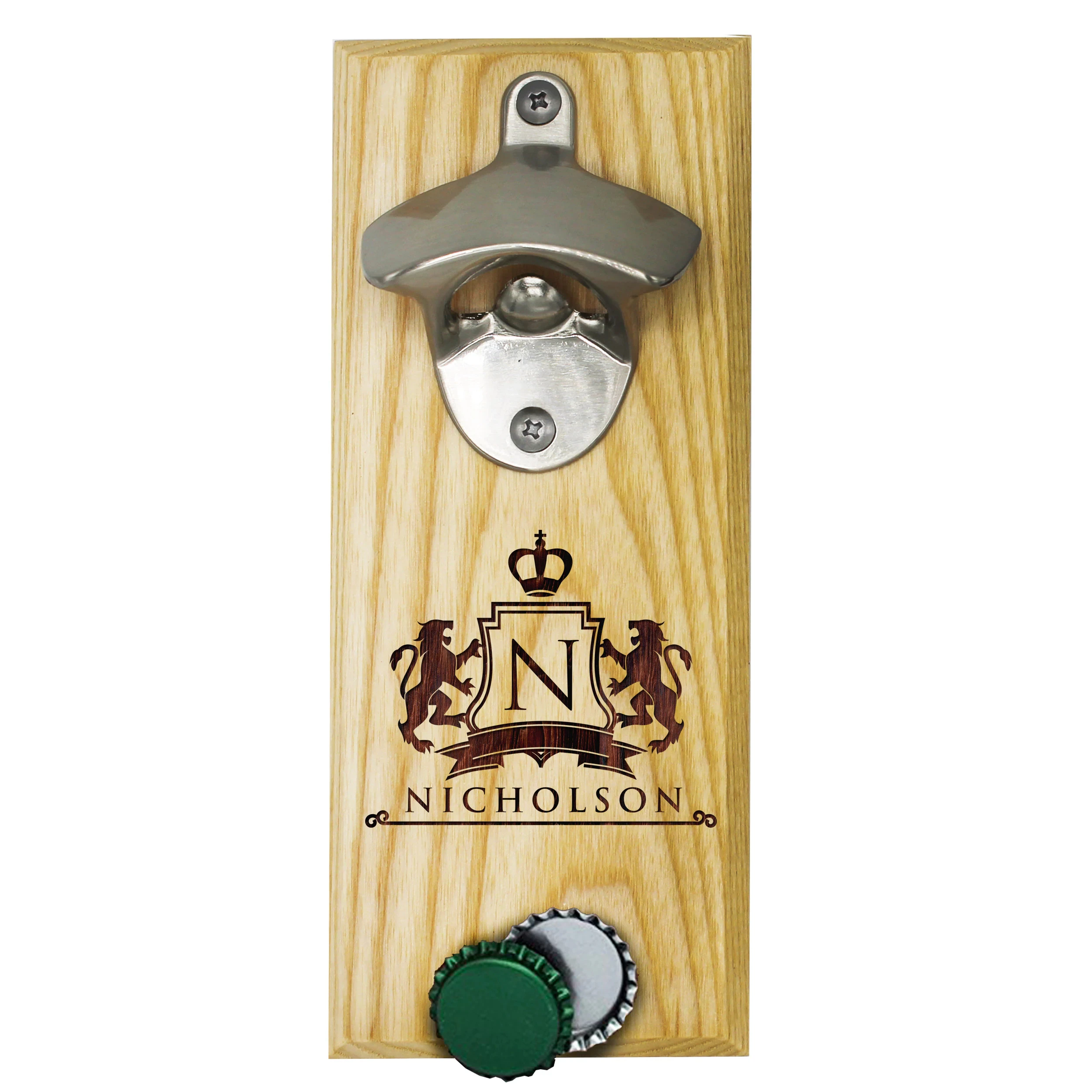 Factory Wholesale Handmade Cap Catcher Bottle Personalise Magnetic Engraved Gifts Wall Mount Wooden Beer Opener