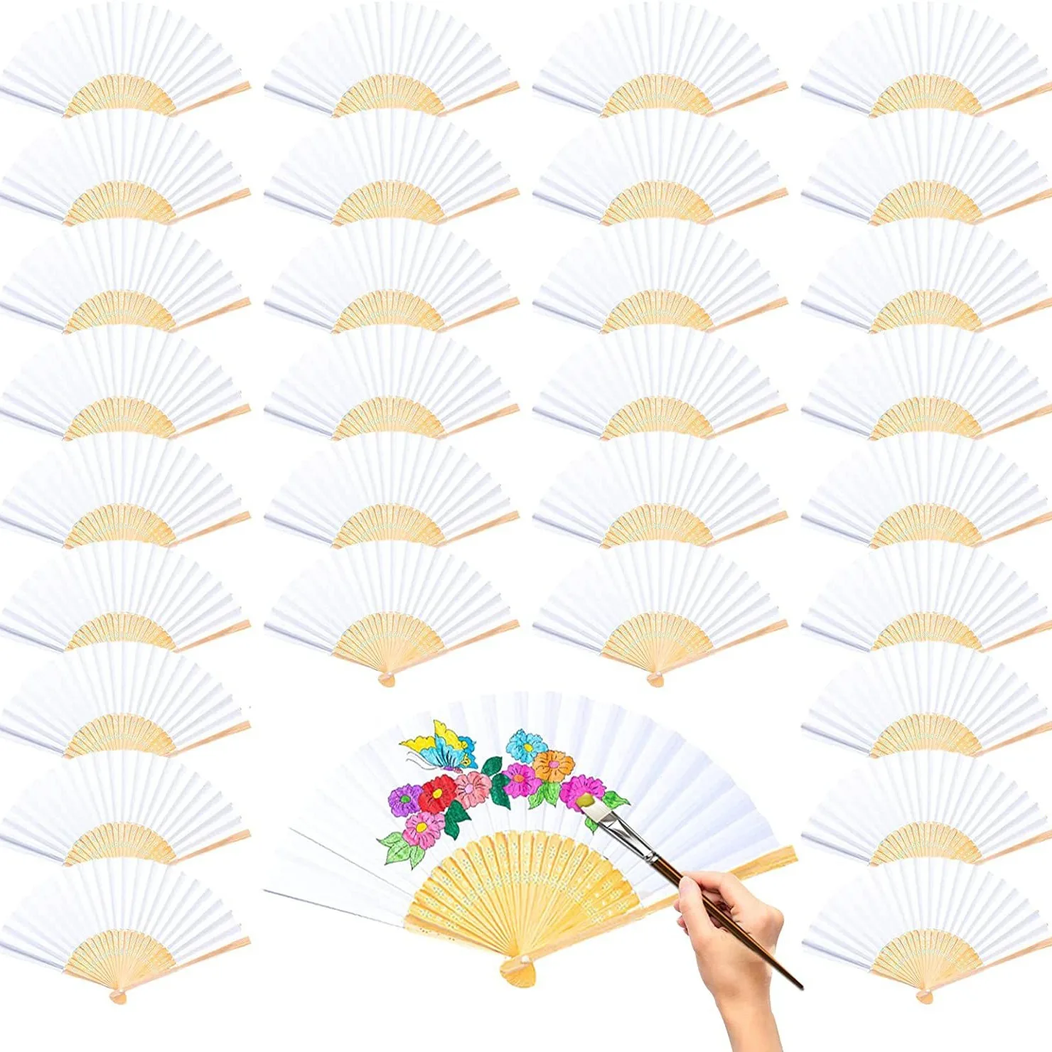 Wholesale Chinese Custom Bamboo Printed Fabric Bamboo Fan Folding Paper Fan Hand Fan for Favors Gift